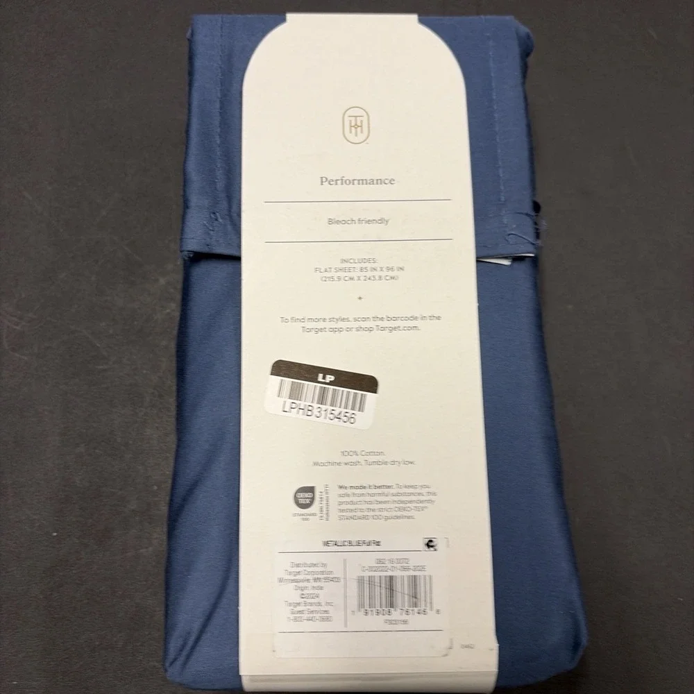 Full 400 Thread Count Performance Flat Sheet Metallic Blue Threshold Cotton 0601
